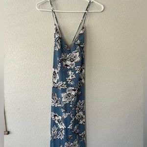 Blue floral open back maxi dress